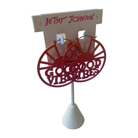 Betsey Johnson Good Vibes Metal Earrings. - Picture 2 of 6